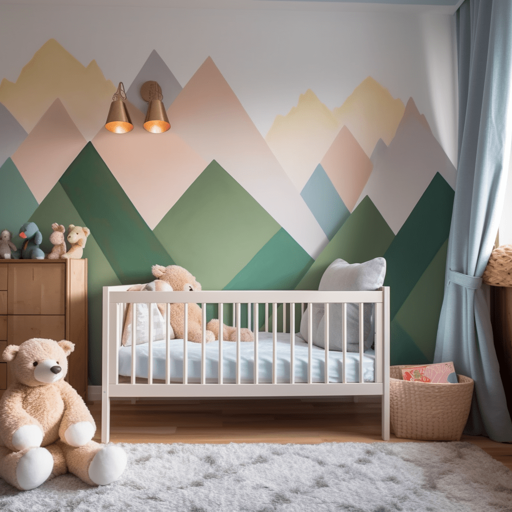 Chambre bébé peinture montagne