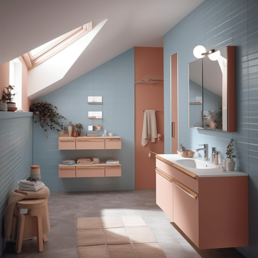 Salle de bain couleur terracotta et bleu