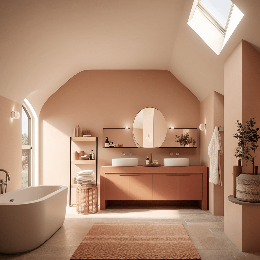 Salle de bain terracotta et beige