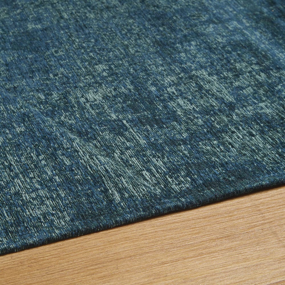tapis tisse bleu canard scandinave