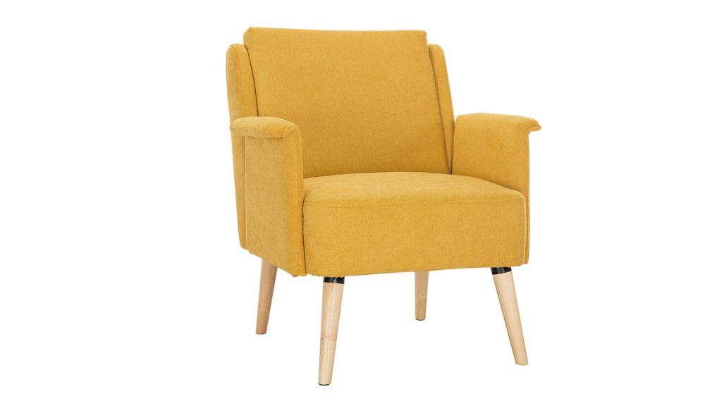fauteuil en tissu jaune moutarde