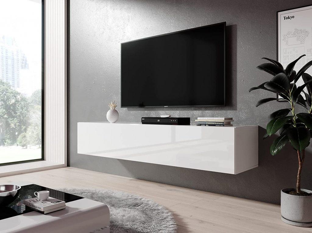 meuble tv suspendu blanc laque