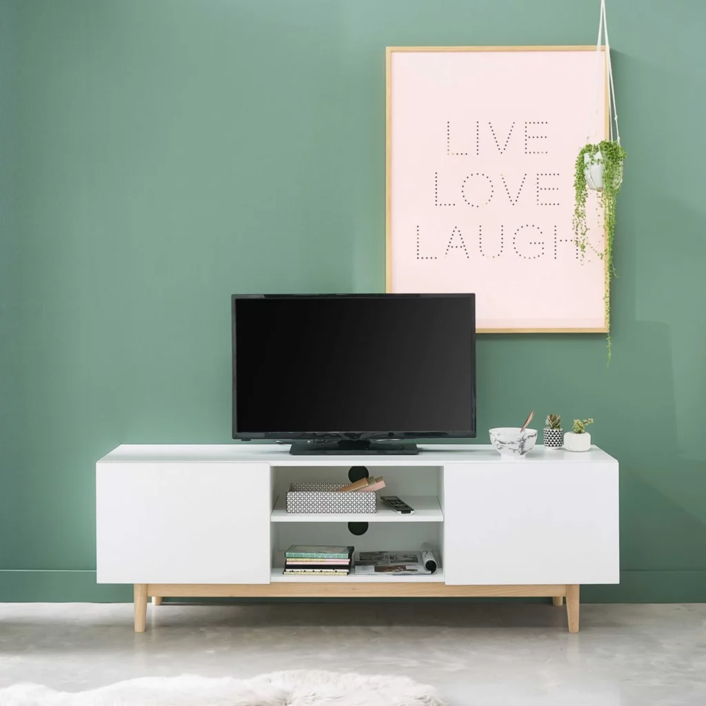 meuble tv scandinave blanc laque