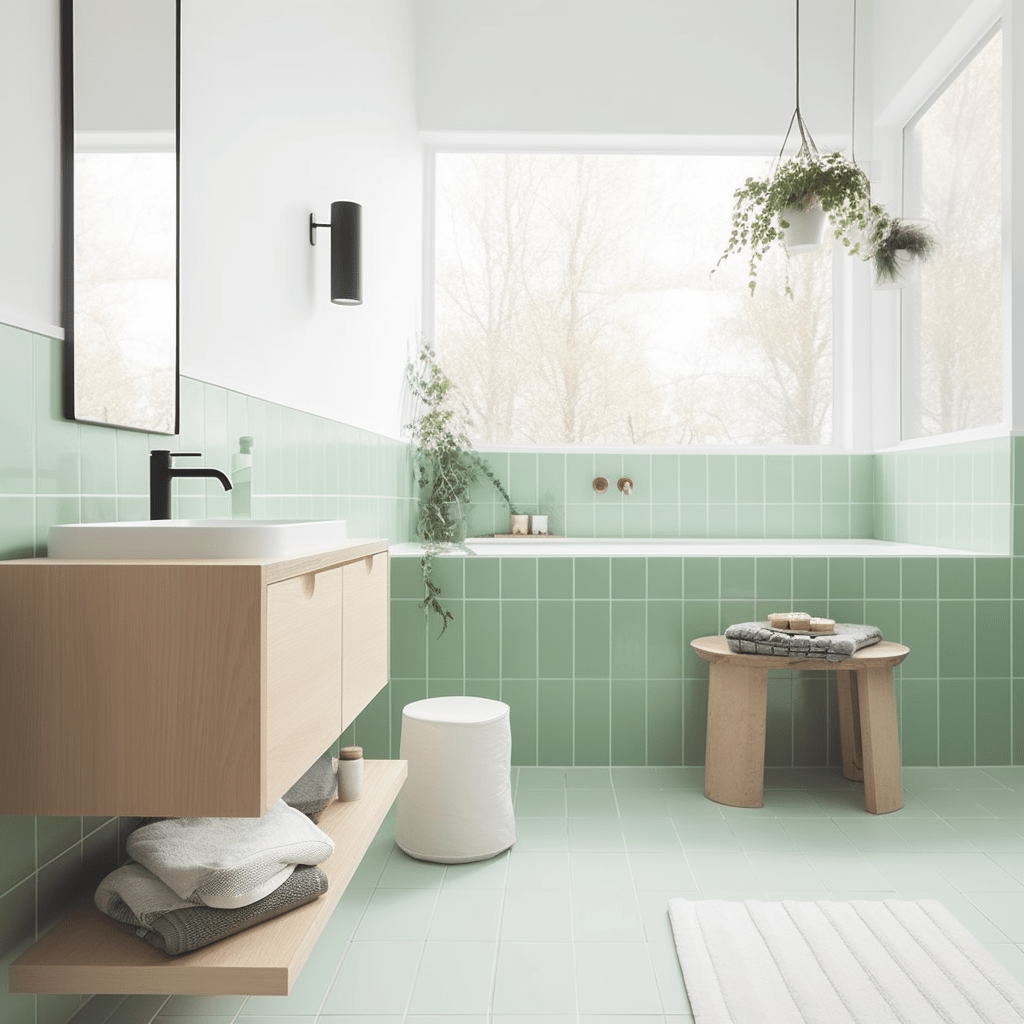 salle de bain vert deau et blanc