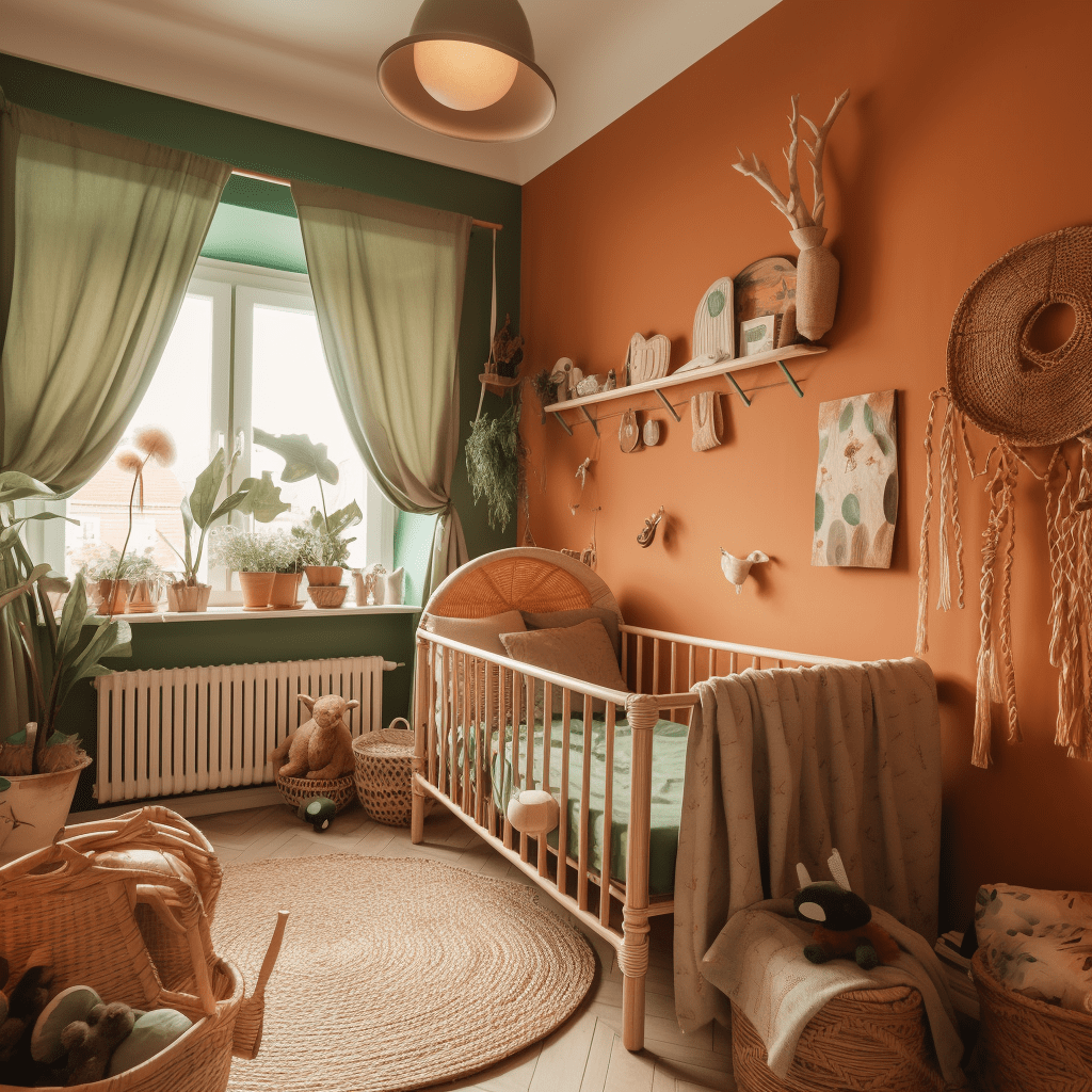 Chambre bébé terracotta et vert
