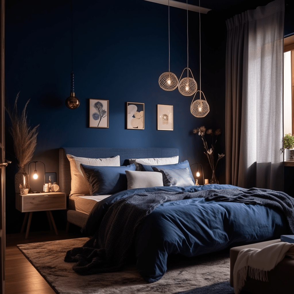 Chambre bleu nuit et gris