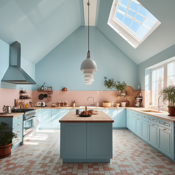 Cuisine Bleu Pastel Et Bois