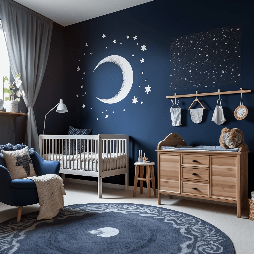 Déco chambre bebe bleu nuit