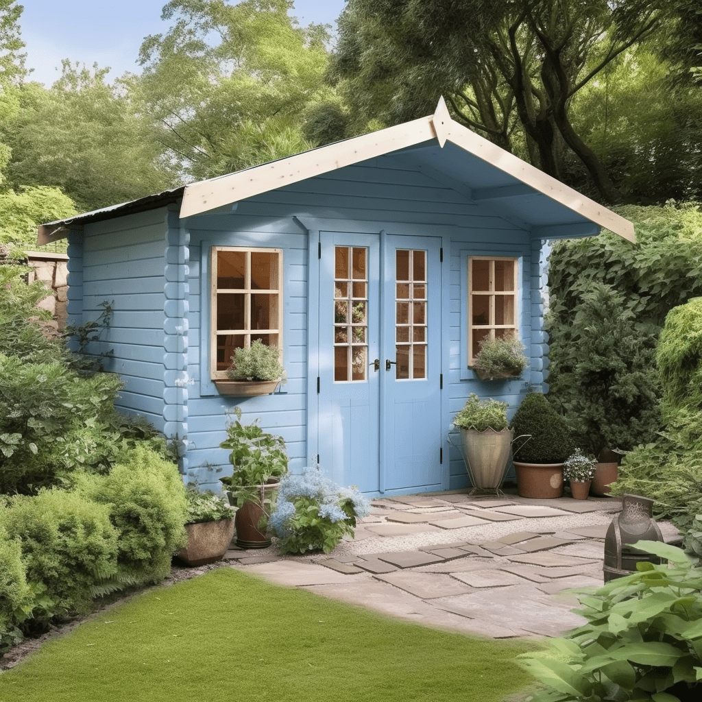 Idée couleur pour abri de jardin tons bleus gris