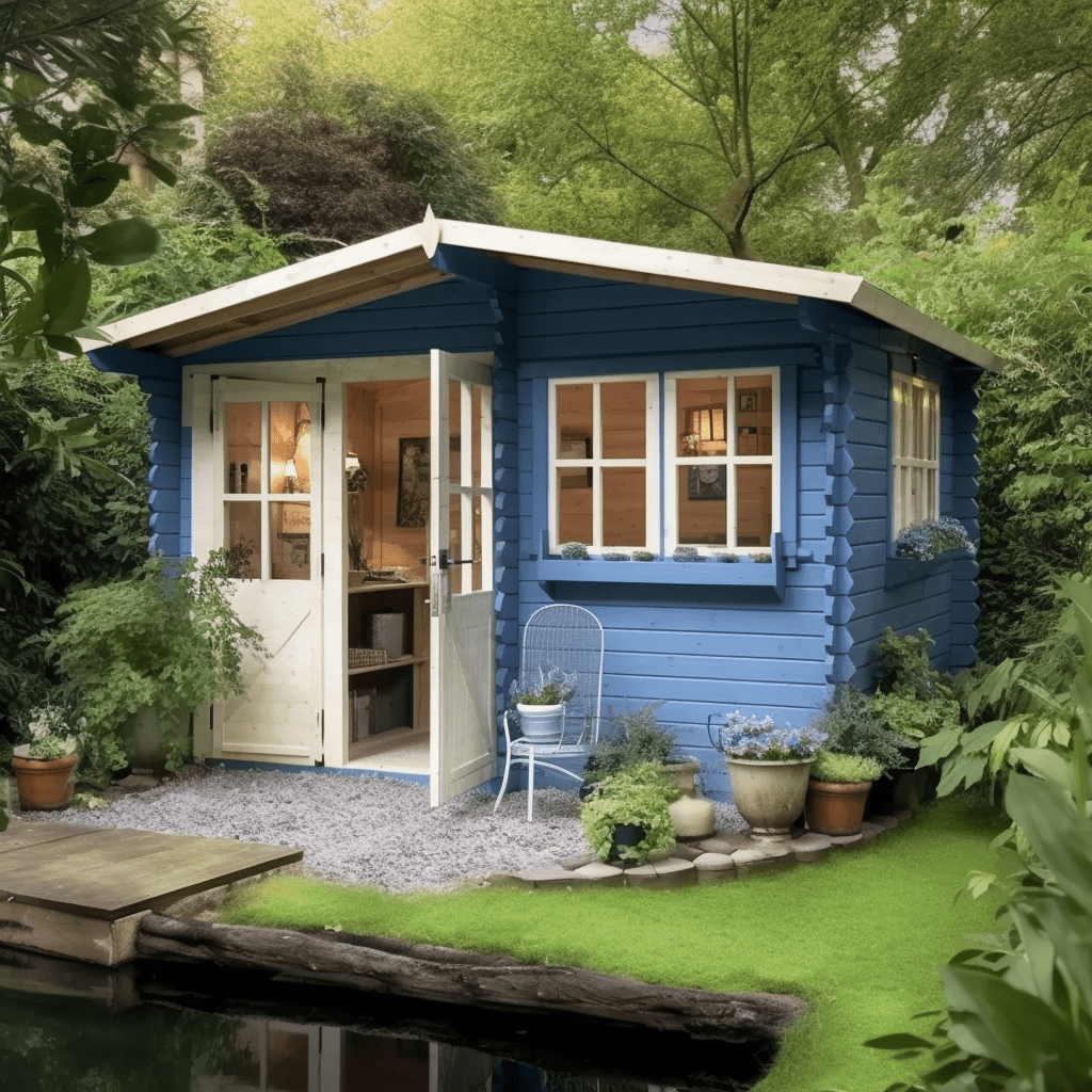 Idée couleur pour abri de jardin tons bleus