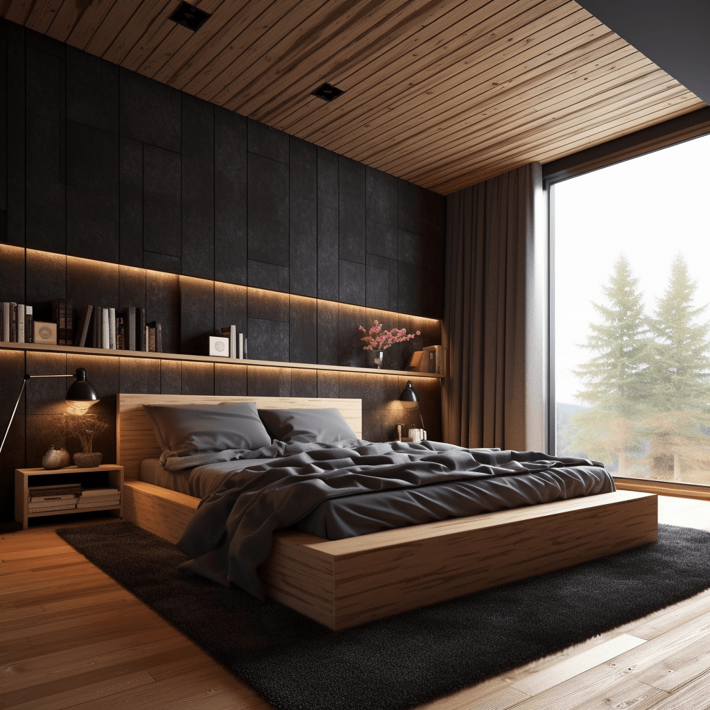 chambre noir et bois moderne