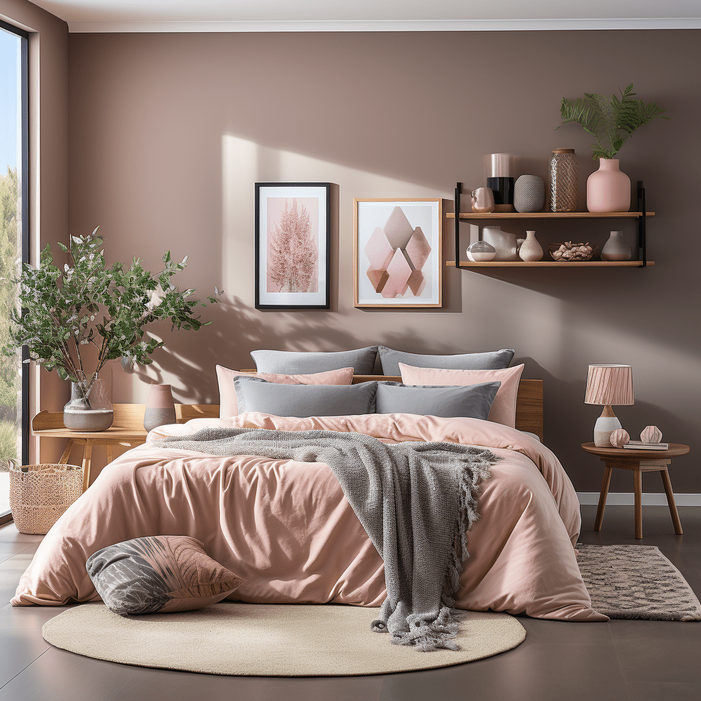 chambre rose et taupe