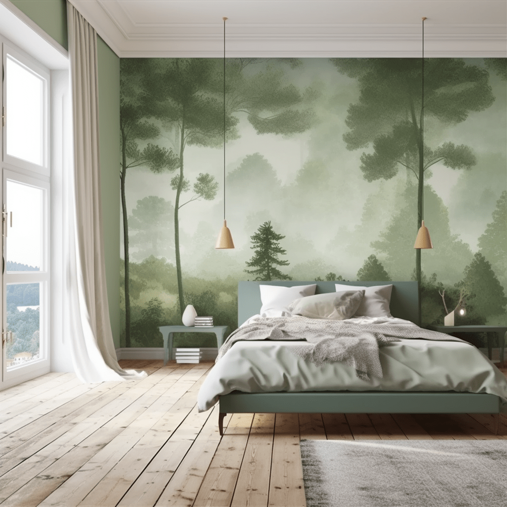 papier peint panoramique chambre adulte vert