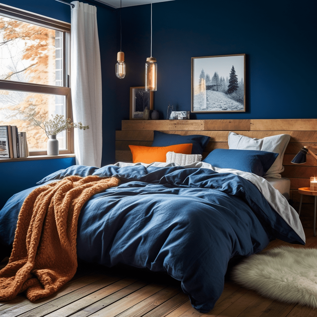 peinture chambre adulte moderne bleu et bois