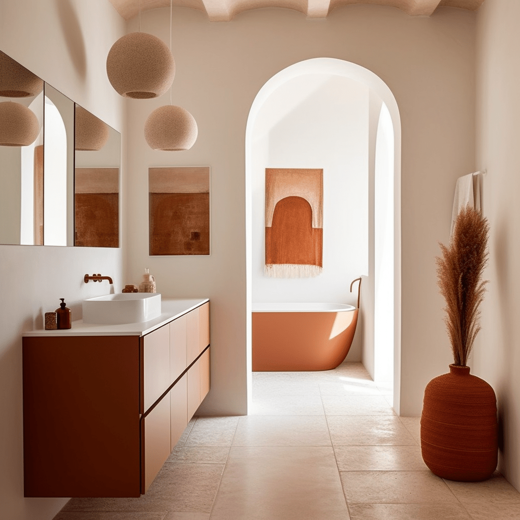 salle de bain blanc et terracotta