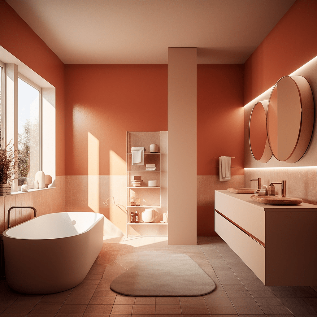 salle de bain terracotta et beige