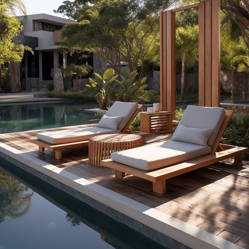 transats bois terrasse piscine
