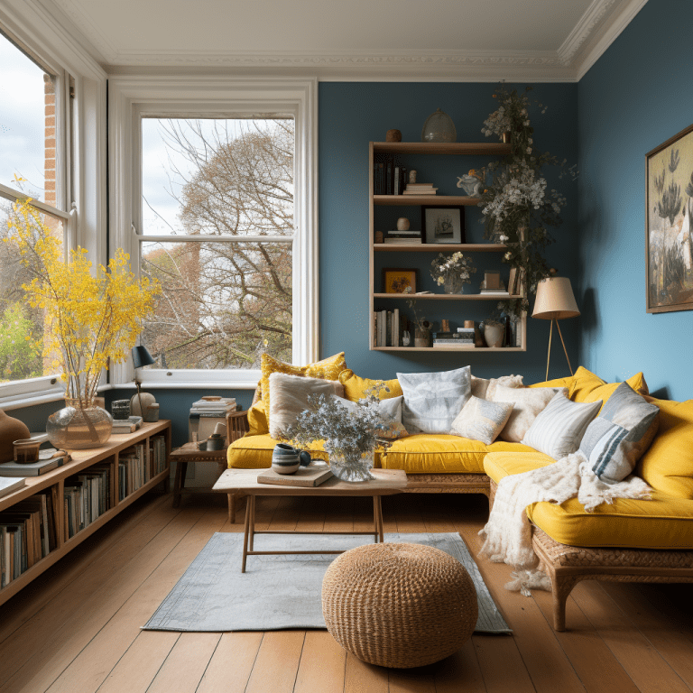 Salon bleu canard et moutarde : 13 idées déco à découvrir
