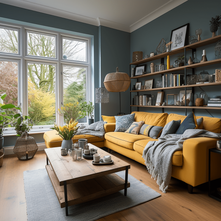 Salon bleu canard et moutarde : 13 idées déco à découvrir