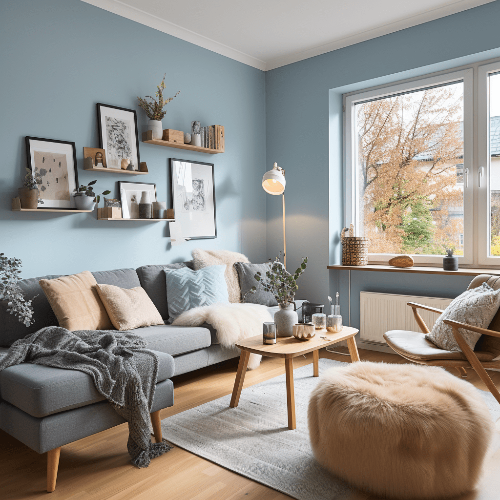 salon bleu pastel et gris