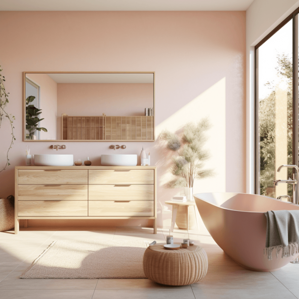 Salle De Bain Rose Poudr Et Bois