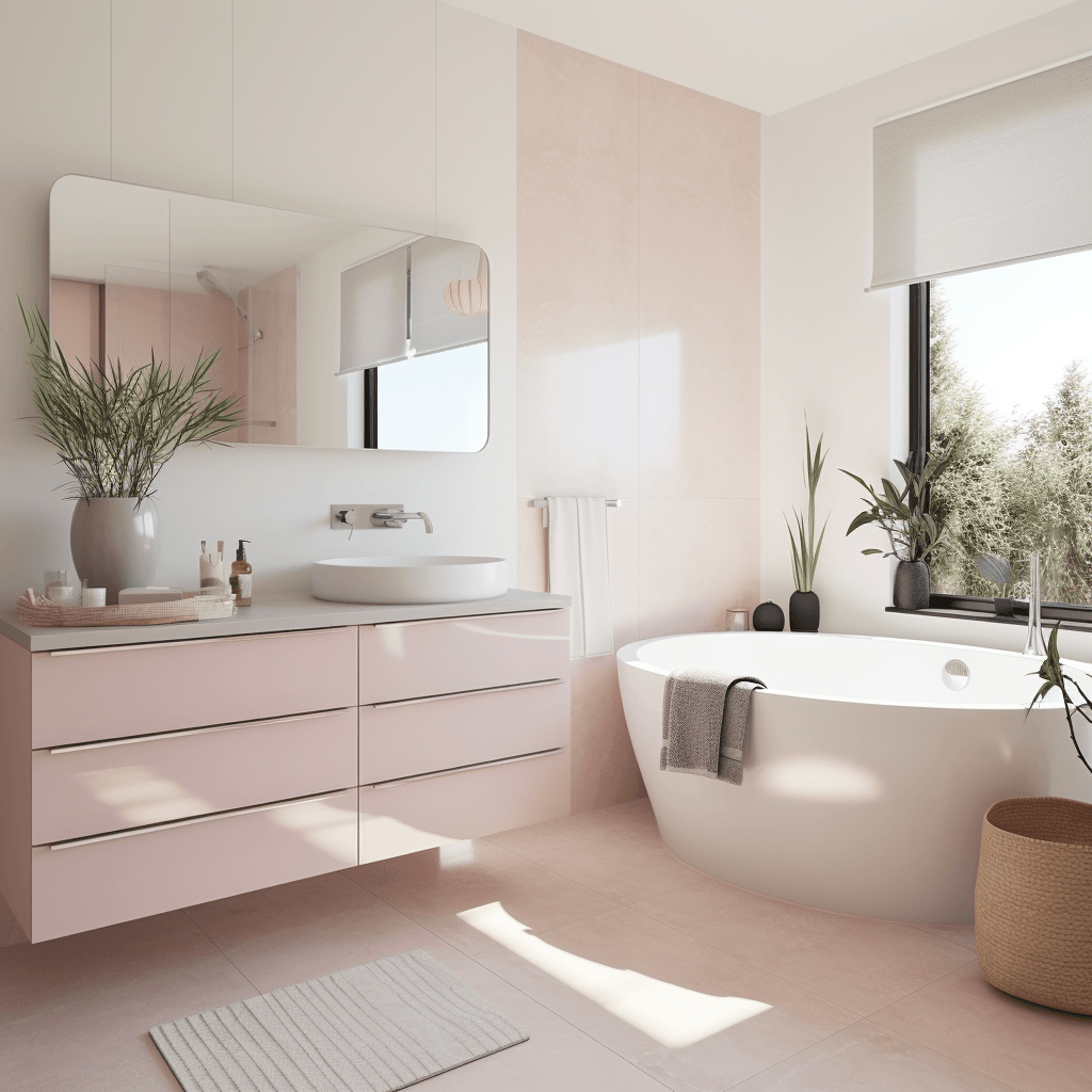 meuble salle de bain rose poudré