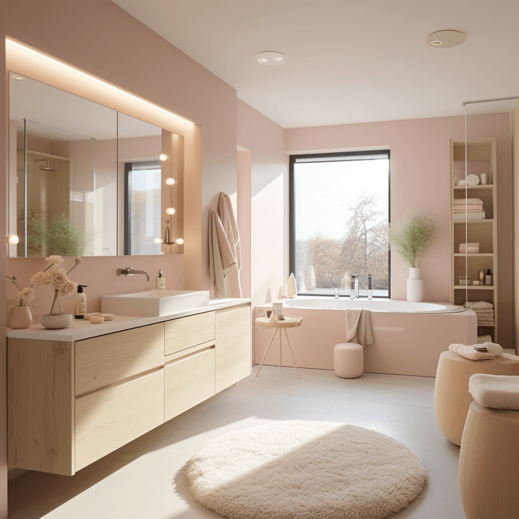 peinture salle de bain rose poudré