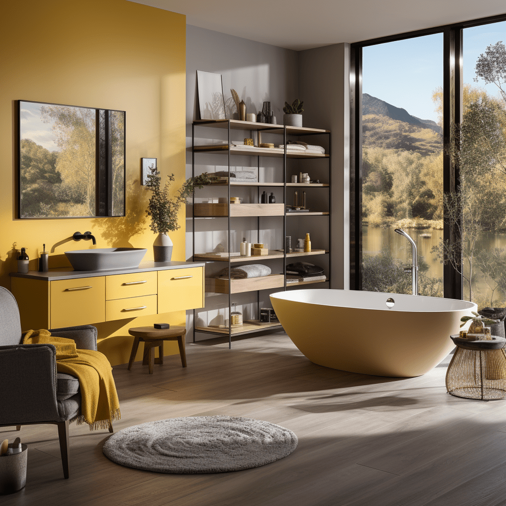 salle de bain jaune et gris