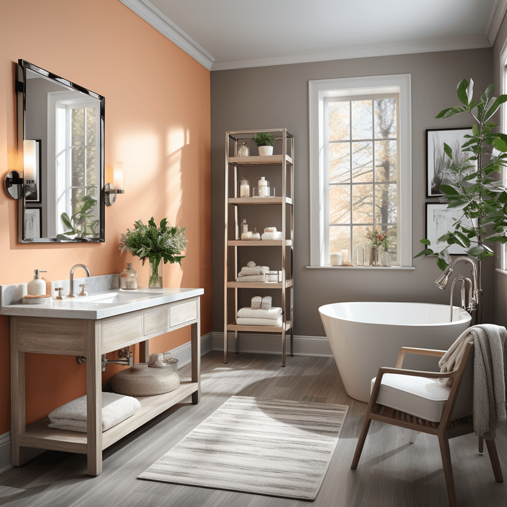 salle de bain orange et gris