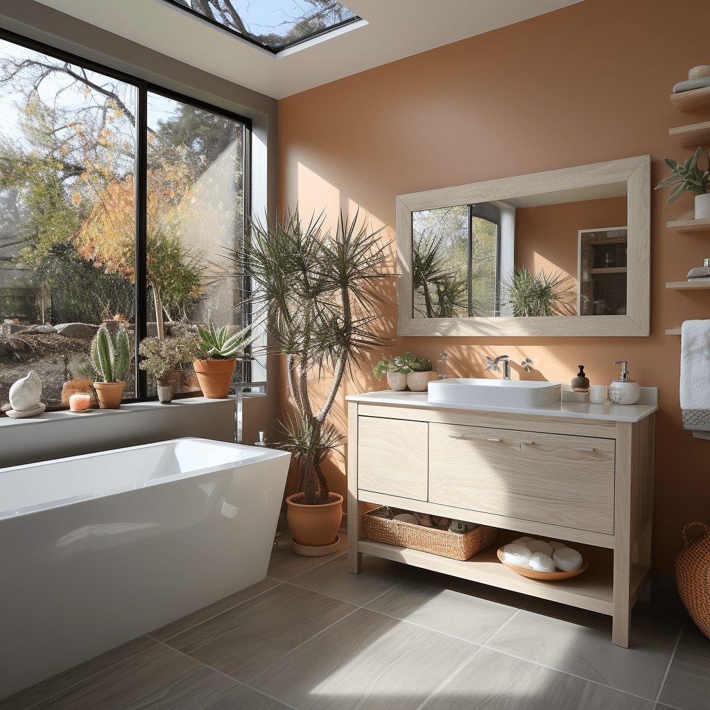 salle de bain orange et grise