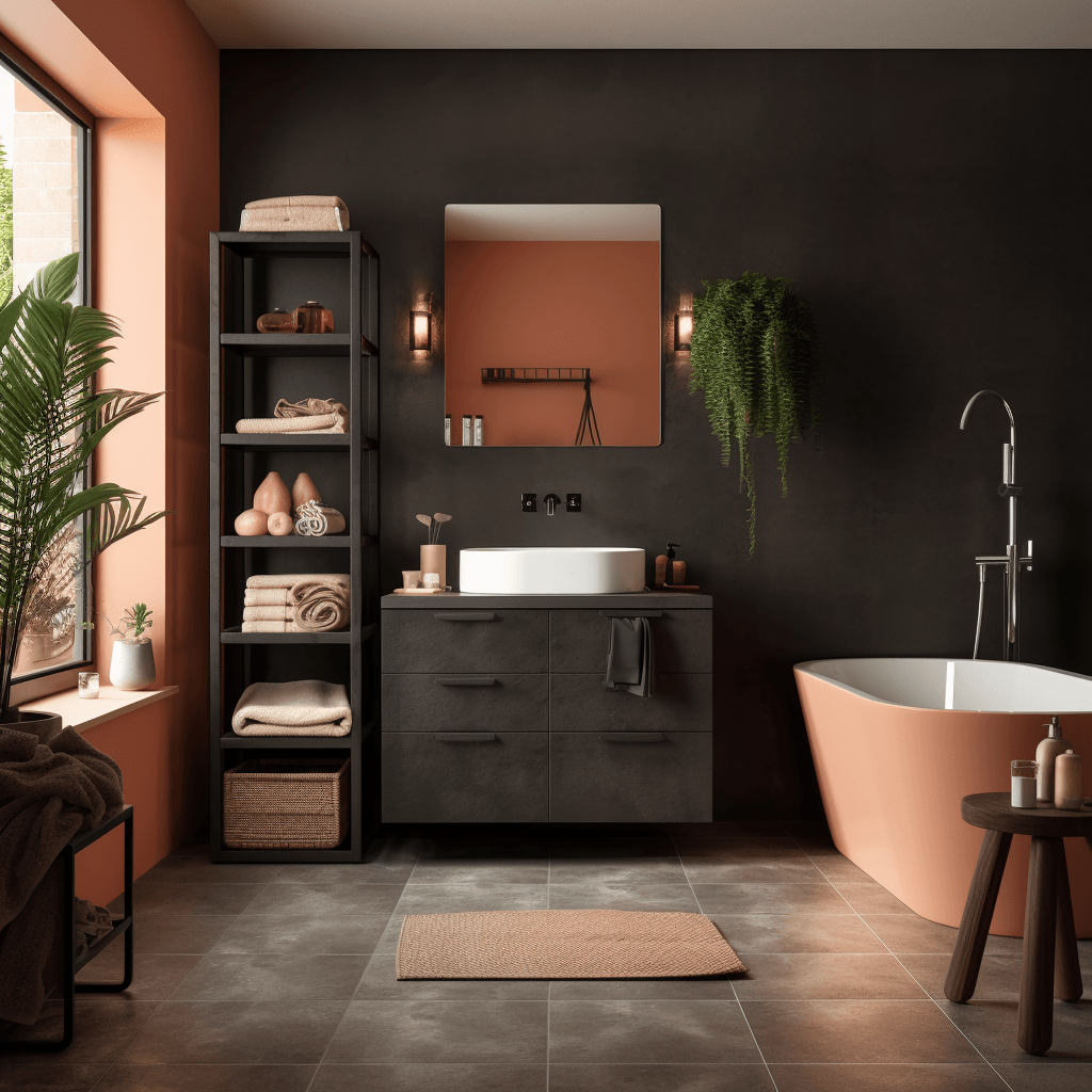 salle de bain orange et noire