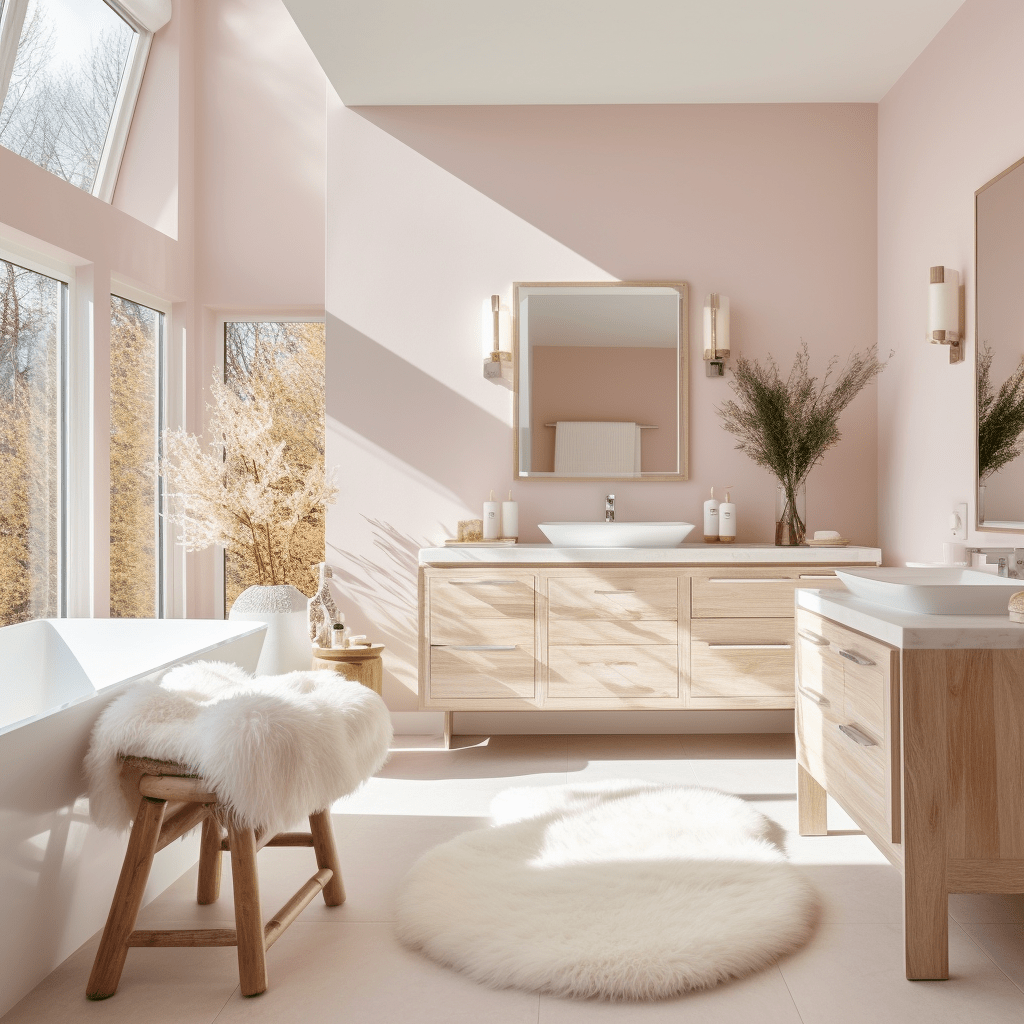 salle de bain rose poudré et blanc
