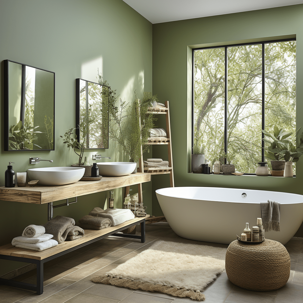 salle de bain vert olive cosy