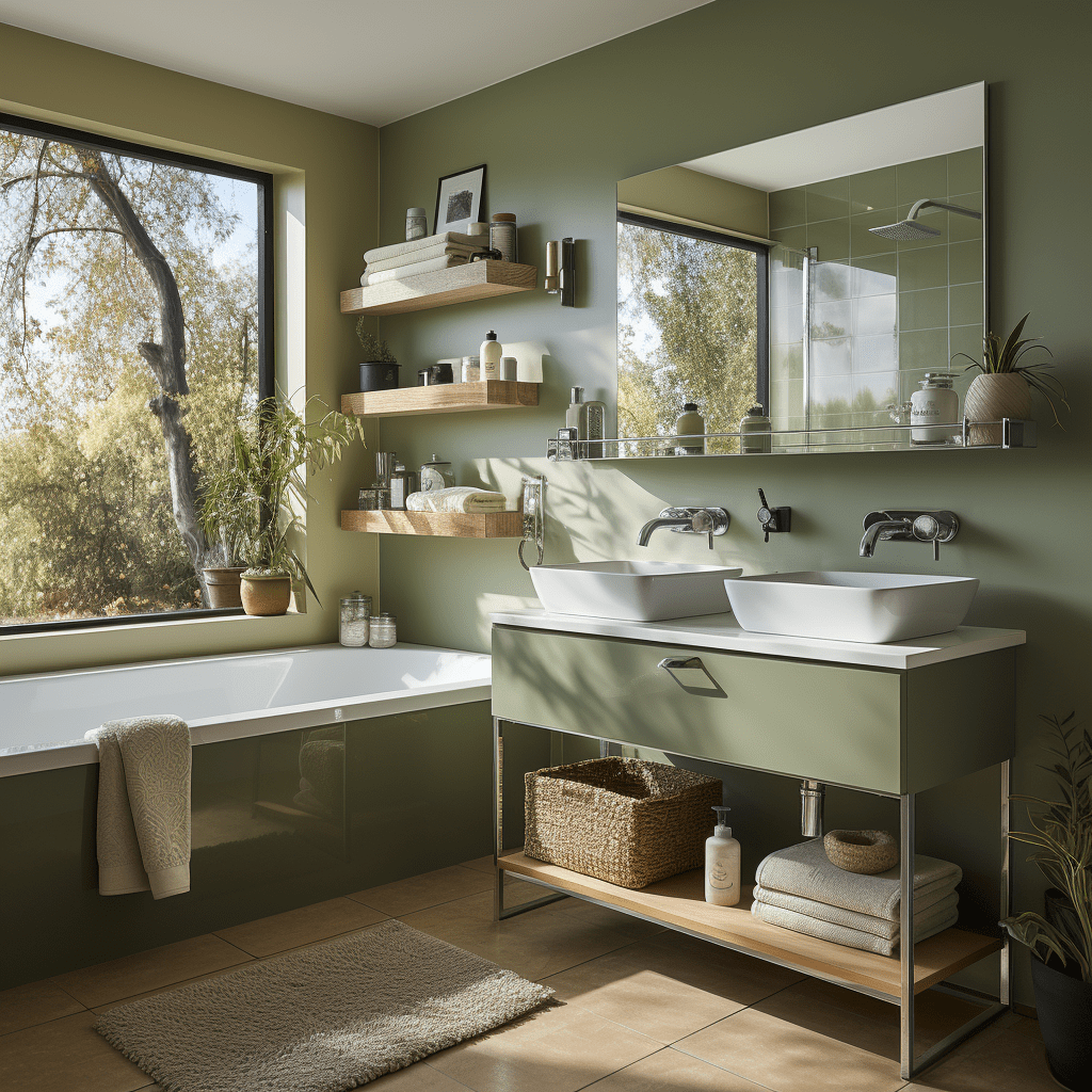 salle de bain vert olive et beige