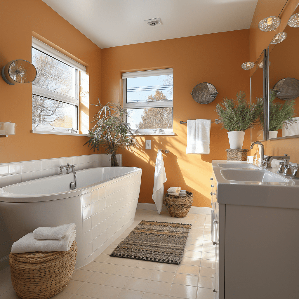salle de bains orange et blanc