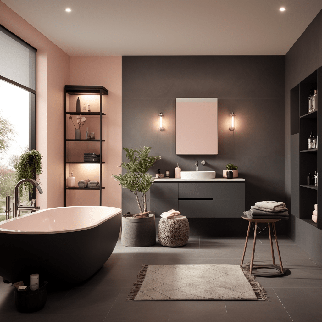 salle de bains rose poudré et noir