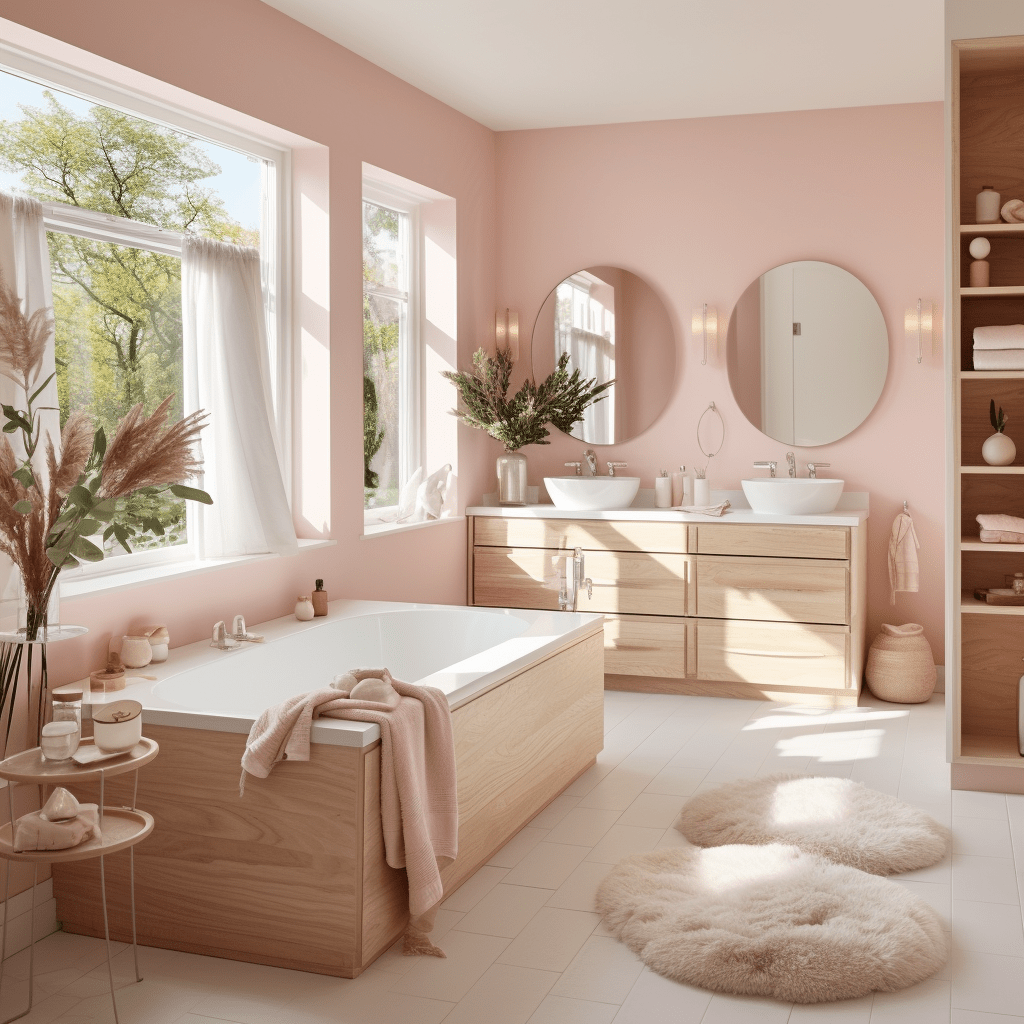 salle de bains rose poudré