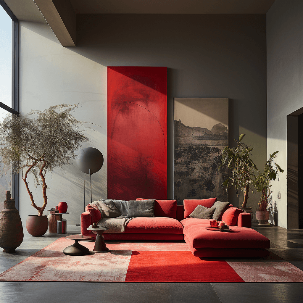 salon rouge et gris moderne