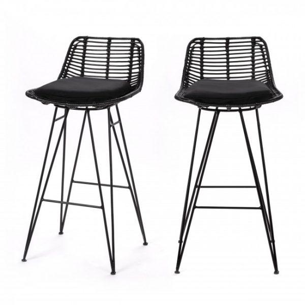 Lot de 2 chaises de bar design en rotin 67cm - CAPURGANA Noir - Drawer