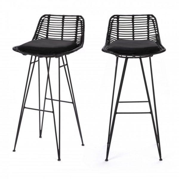 Lot de 2 chaises de bar design en rotin 75cm - CAPURGANA Noir - Drawer