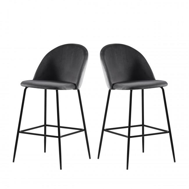 Lot de 2 fauteuils de bar 65cm en velours et pieds noirs - VITIKKO Gris - Drawer