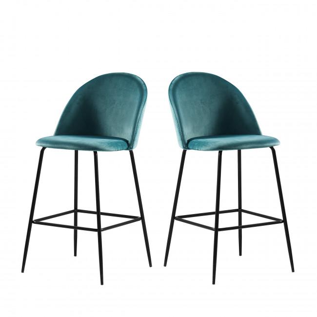 Lot de 2 fauteuils de bar 65cm en velours et pieds noirs - VITIKKO Turquoise - Drawer