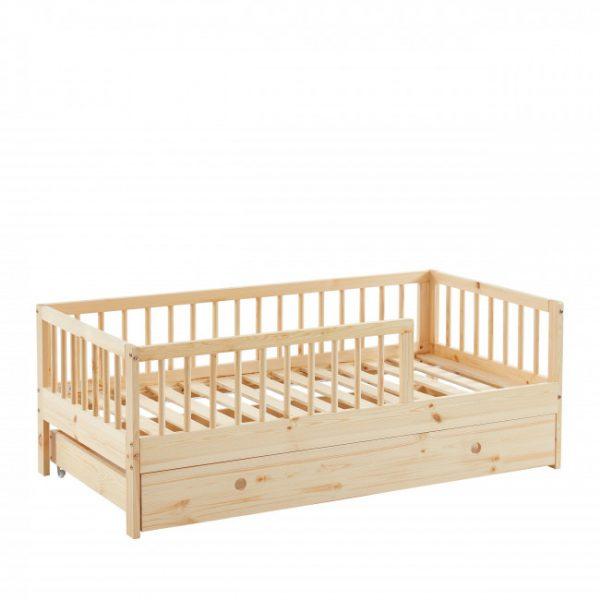Cadre de lit pour enfant en bois massif avec tiroir 70x140cm - SASHA Bois clair - Drawer