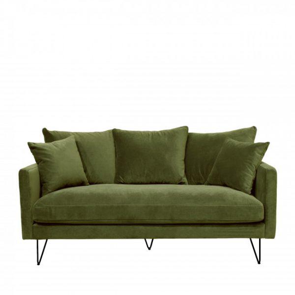 Canapé 3 places en velours pieds épingles noirs - VILLABON Vert olive - Drawer