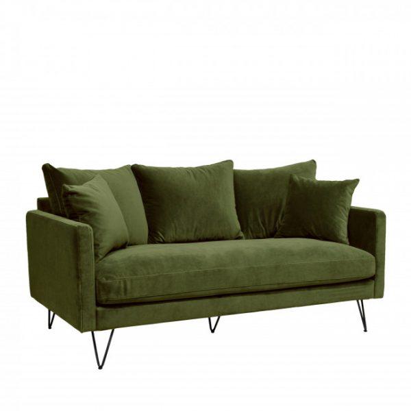 Canapé 3 places en velours pieds épingles noirs - VILLABON Vert olive - Drawer