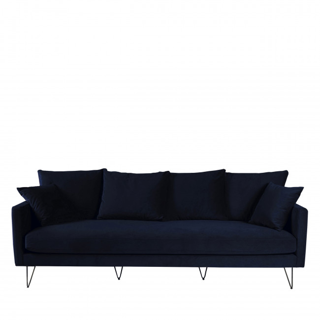 Canapé 4 places en velours pieds épingles noirs - VILLABON Bleu marine - Drawer