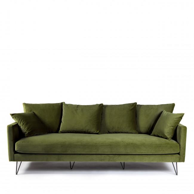 Canapé 4 places en velours pieds épingles noirs - VILLABON Vert olive - Drawer
