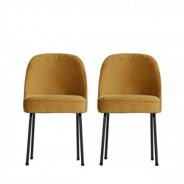Lot de 2 chaises design en velours - VOGUE Jaune moutarde - BePureHome