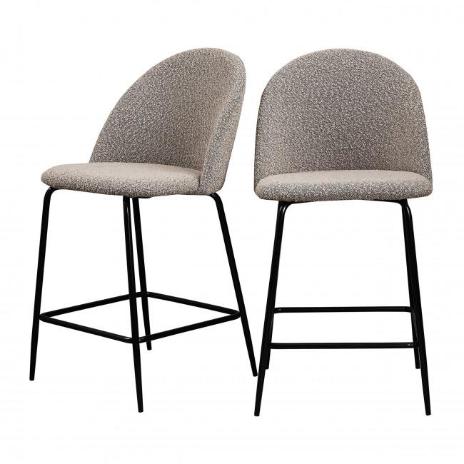 Lot 2 fauteuils de bar 65cm en tissu bouclette et pieds noirs - VITIKKO Taupe - Drawer