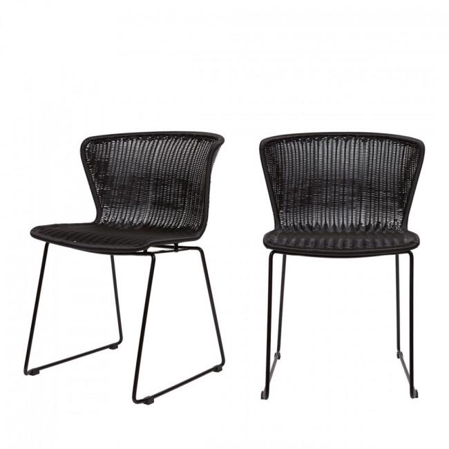 Lot de 2 chaises indoor/outdoor en résine tressée - WINGS Noir - Woood